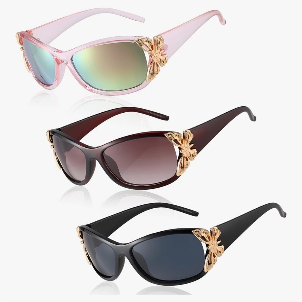 🆕 3 Pairs Y2K Sunglasses for Women,Butterfly Design Sun Glasses w/ UV400